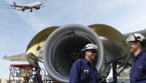 Airline Maintenance Crew Works on Plane