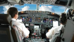 Airline Pilots in Airplane Cockpit